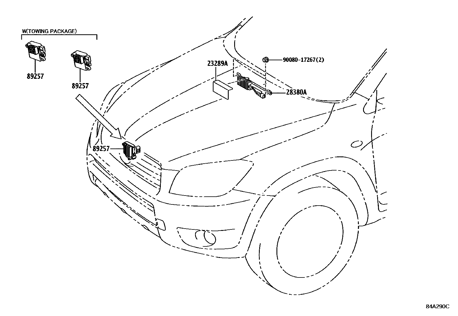 Toyota RAV4 开关和继电器和ECU EPC diagram — 84A290C