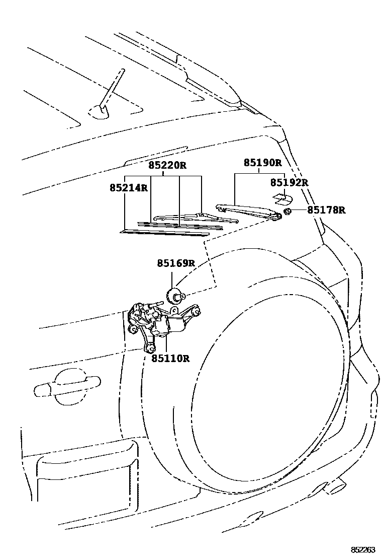 Toyota RAV4 后刮水器 EPC diagram — 852263