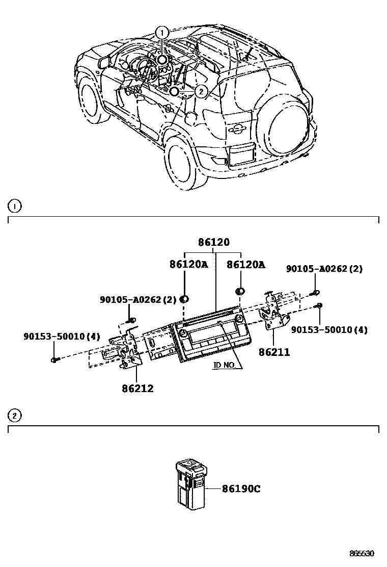Toyota RAV4 收音机、放大器和冷凝器 EPC diagram — 865530
