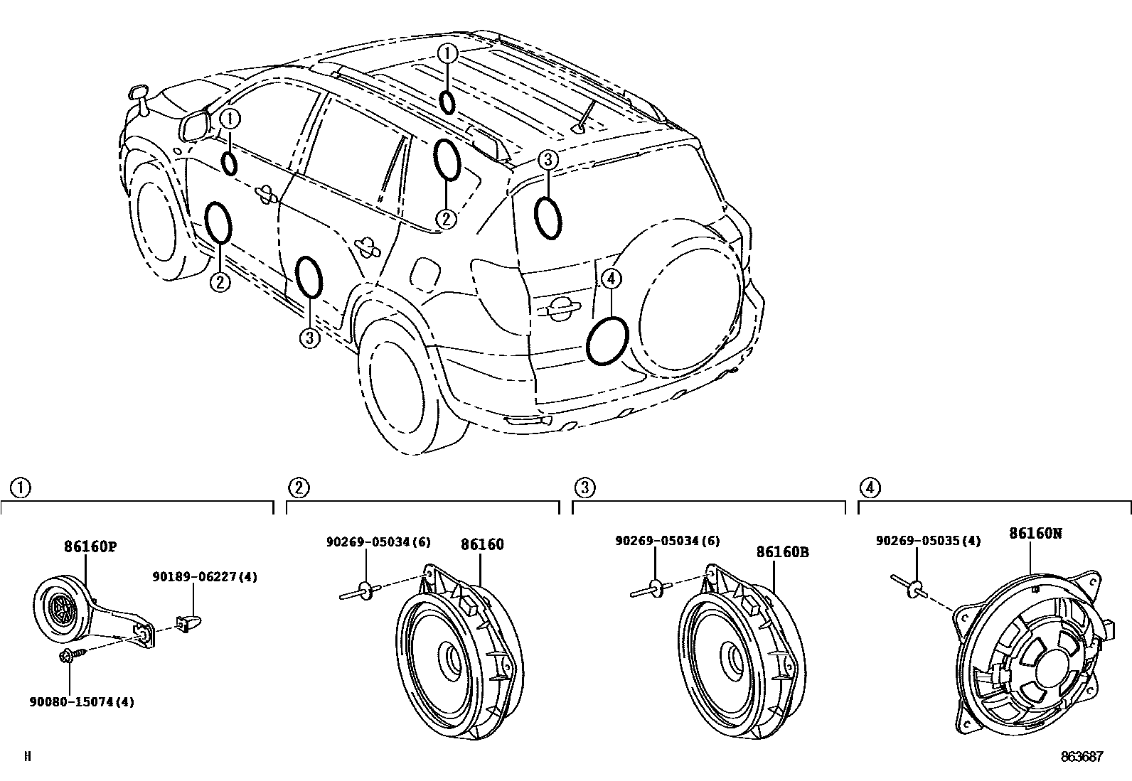 Toyota RAV4 扬声器 EPC diagram — 863687