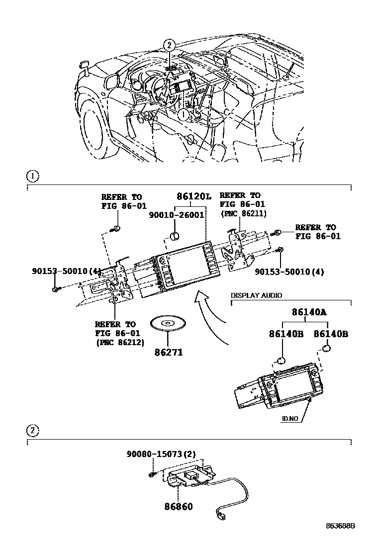Toyota RAV4 导航和前监视器显示屏 EPC diagram — 863688B