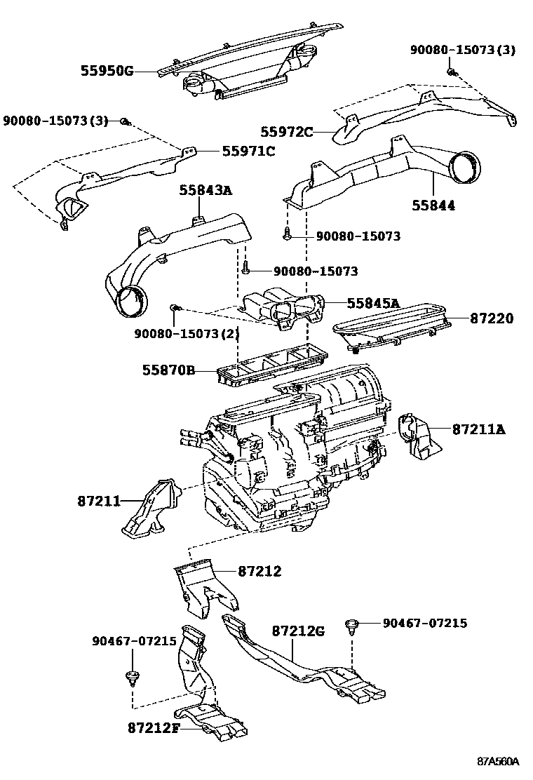 Toyota RAV4 暖风和空调系统 - 控制器和风管 EPC diagram — 87A560A