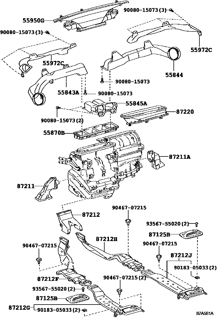 Toyota RAV4 暖风和空调系统 - 控制器和风管 EPC diagram — 87A561A