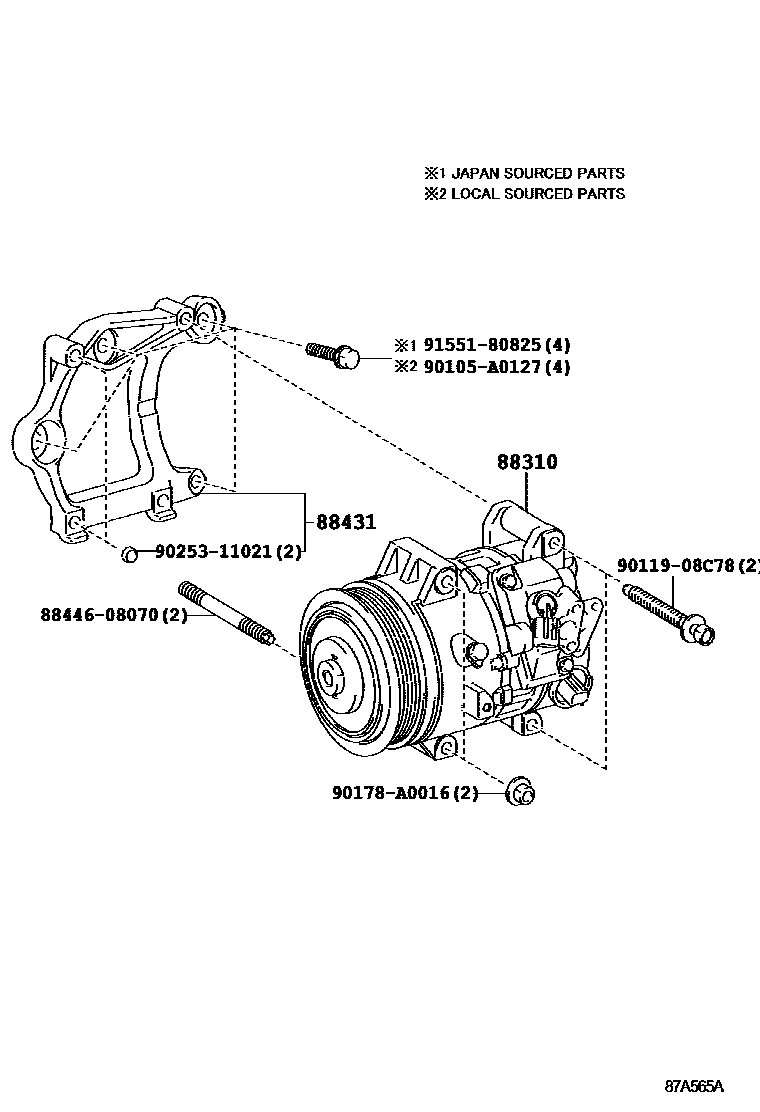 Toyota RAV4 Heating & Air Conditioning - Compressor EPC diagram — 87A565A