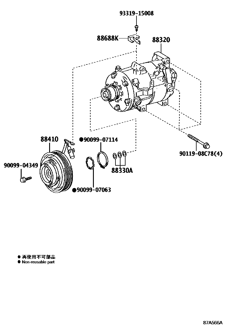Toyota RAV4 Heating & Air Conditioning - Compressor EPC diagram — 87A566A