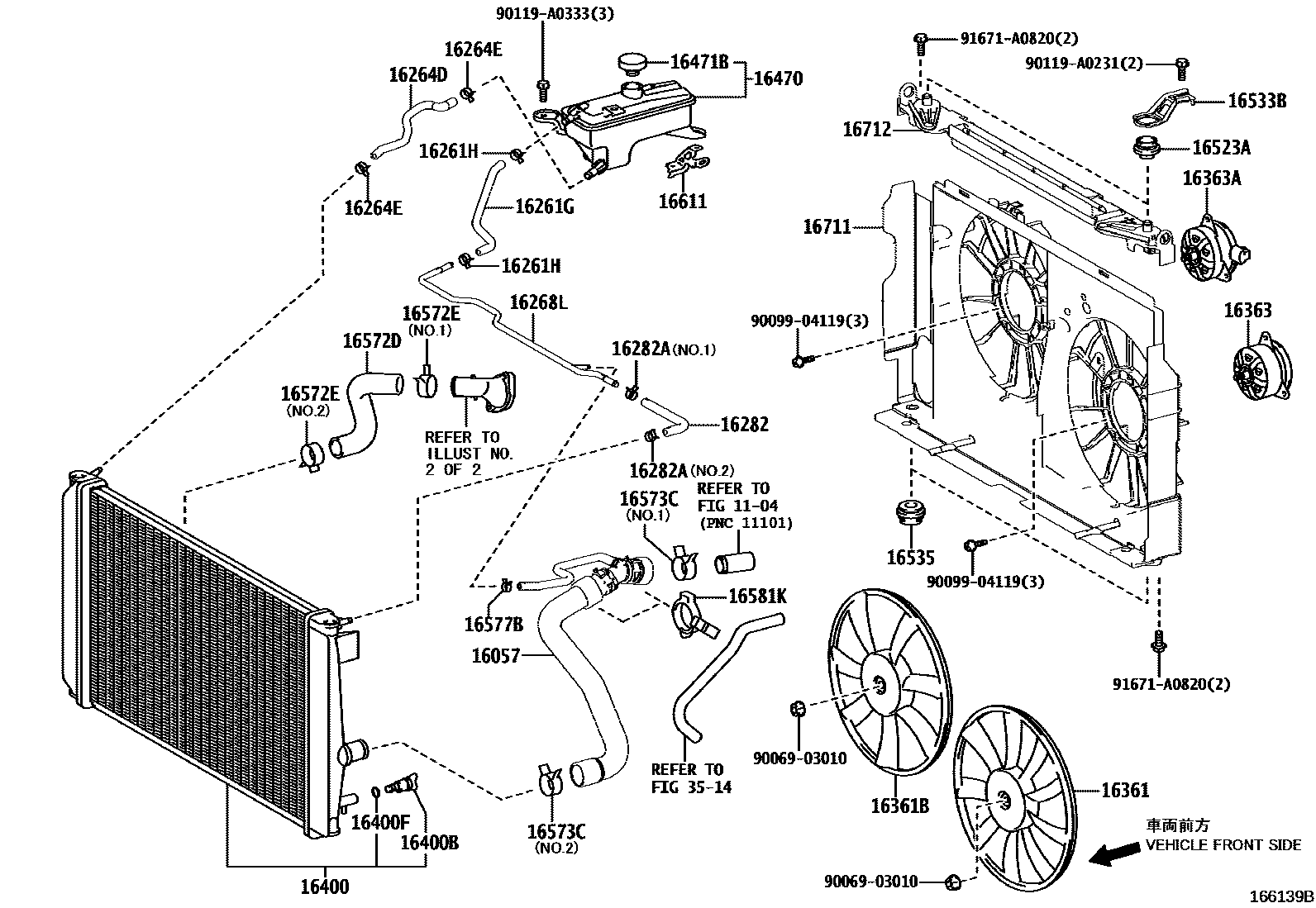 Toyota RAV4 RADIATOR & WATER OUTLET EPC diagram — 166139B