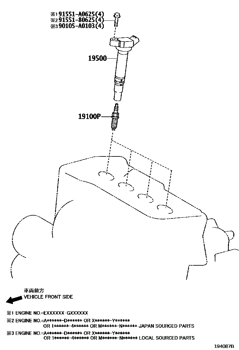 Toyota RAV4 点火线圈和火花塞 EPC diagram — 194087B
