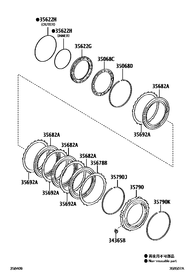 Toyota RAV4 中央支架和行星太阳齿轮(ATM) EPC diagram — 358507A
