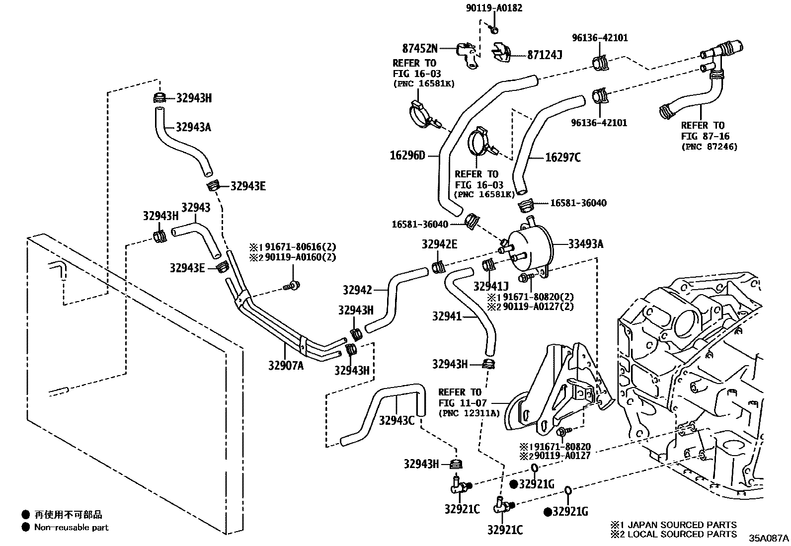 Toyota RAV4 变速器油冷却器和配管(ATM) EPC diagram — 35A087A