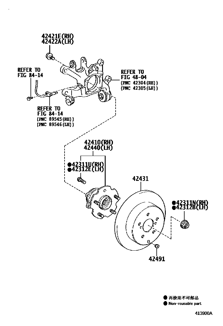 Toyota RAV4 后桥半轴和后桥轮毂 EPC diagram — 413900A