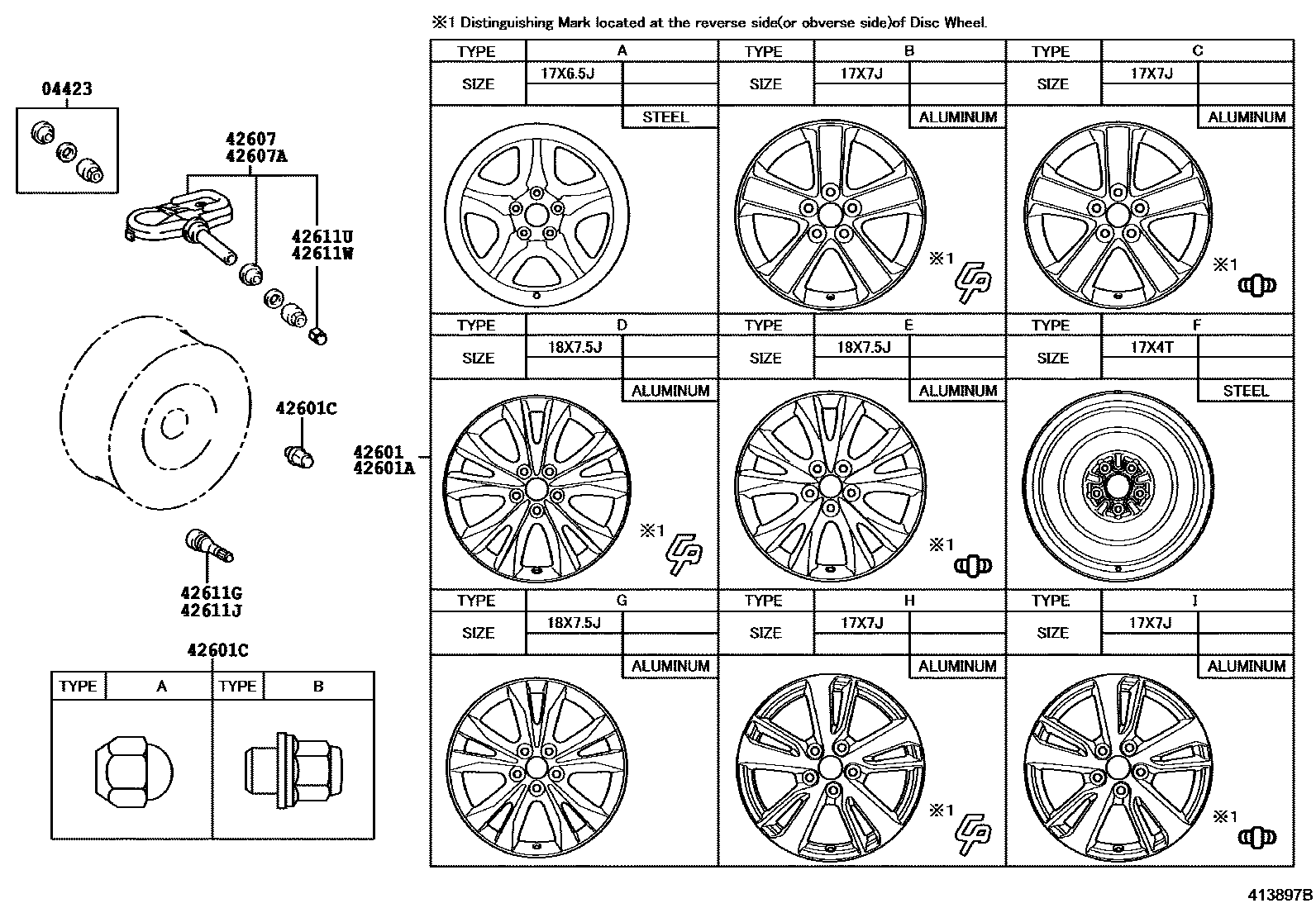 Toyota RAV4 车轮和车轮盖 EPC diagram — 413897B