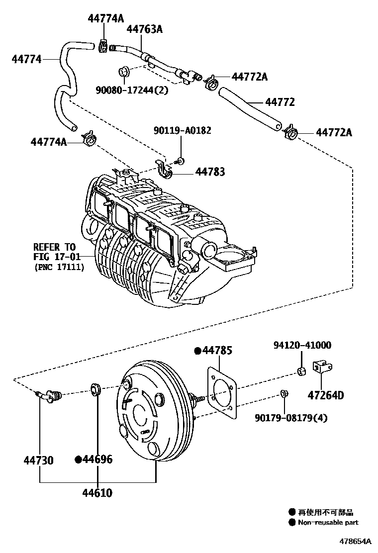 Toyota RAV4 制动助力器和真空管 EPC diagram — 478654A
