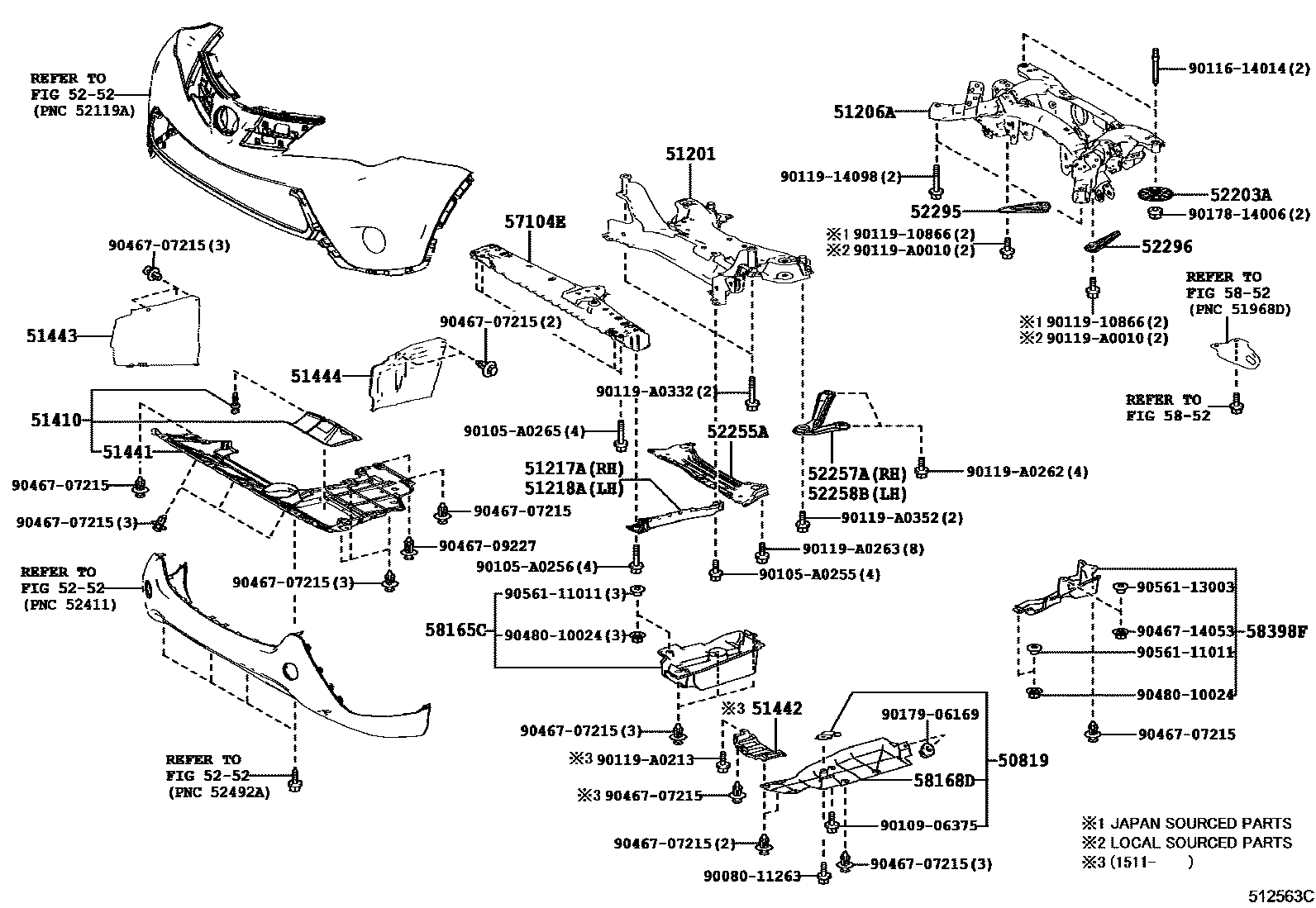 Toyota RAV4 悬架横梁和发动机底罩 EPC diagram — 512563C