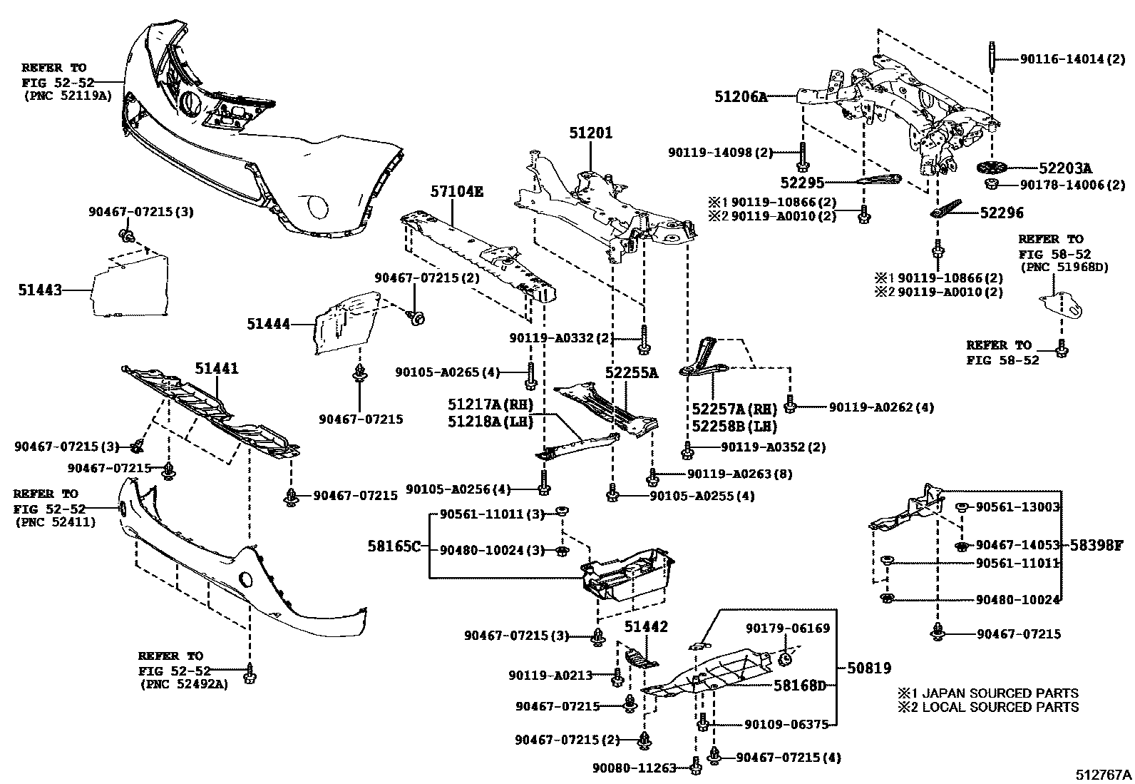 Toyota RAV4 悬架横梁和发动机底罩 EPC diagram — 512767A