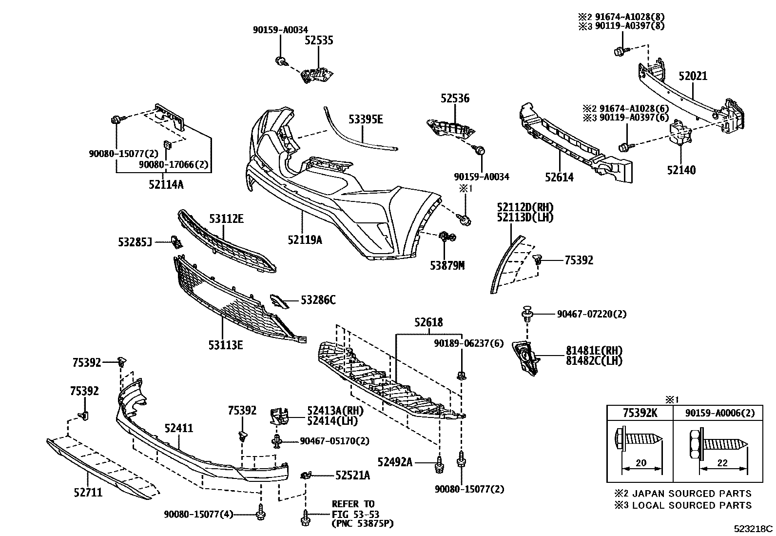 Toyota RAV4 前保险杠及附件 EPC diagram — 523218C
