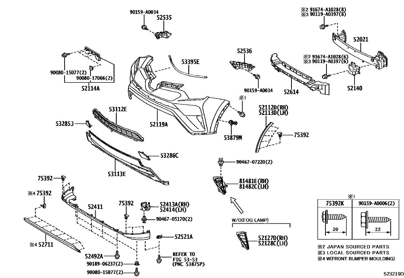 Toyota RAV4 前保险杠及附件 EPC diagram — 523219D