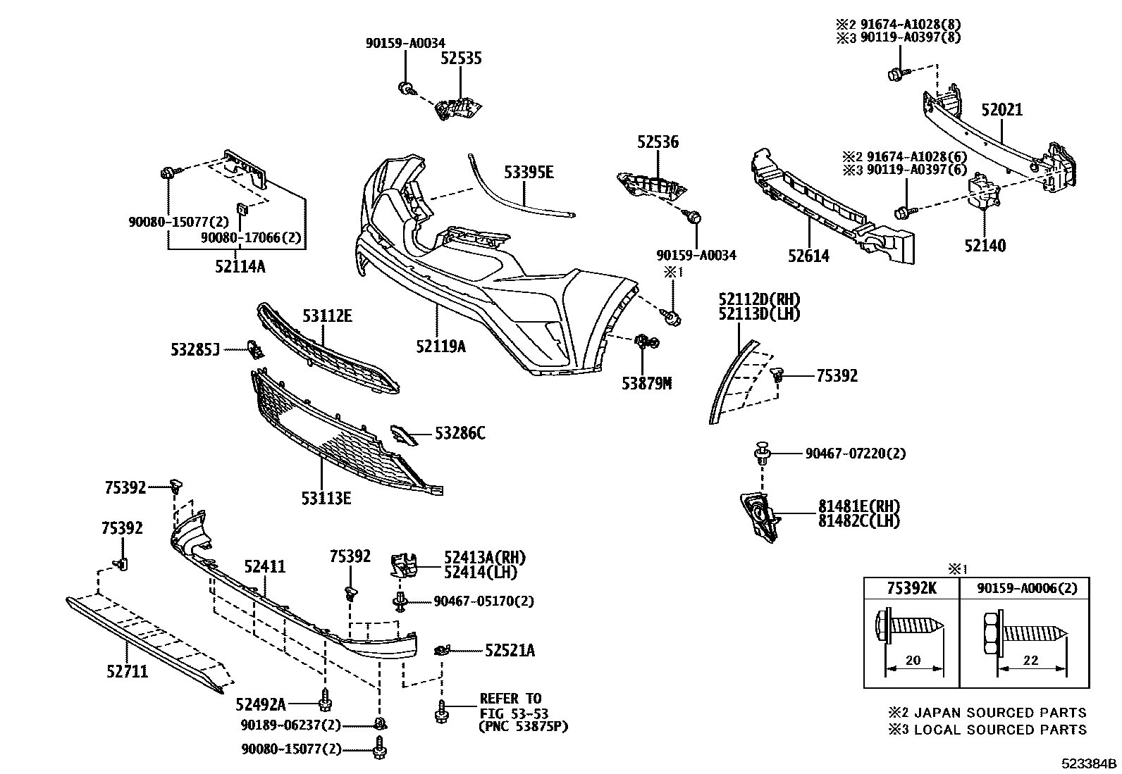 Toyota RAV4 前保险杠及附件 EPC diagram — 523384B