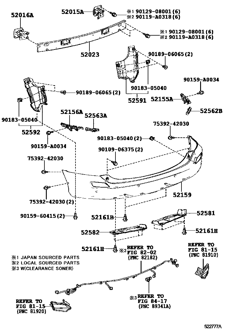 Toyota RAV4 后保险杠及附件 EPC diagram — 522777A