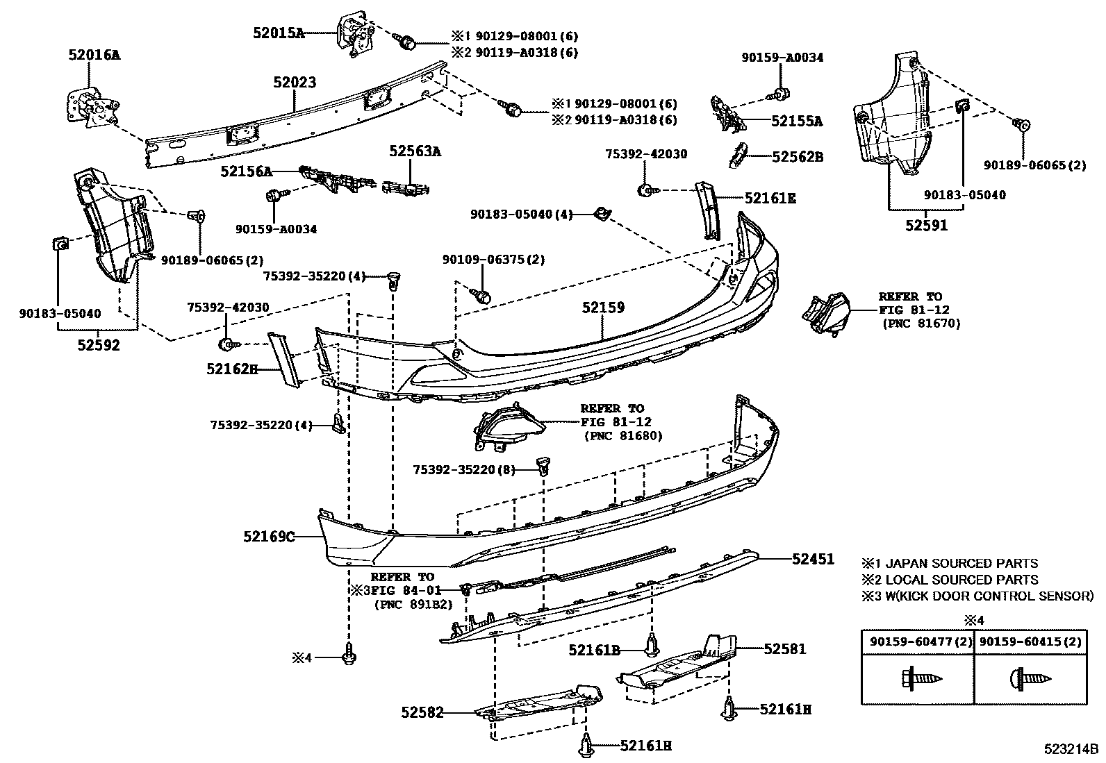 Toyota RAV4 后保险杠及附件 EPC diagram — 523214B