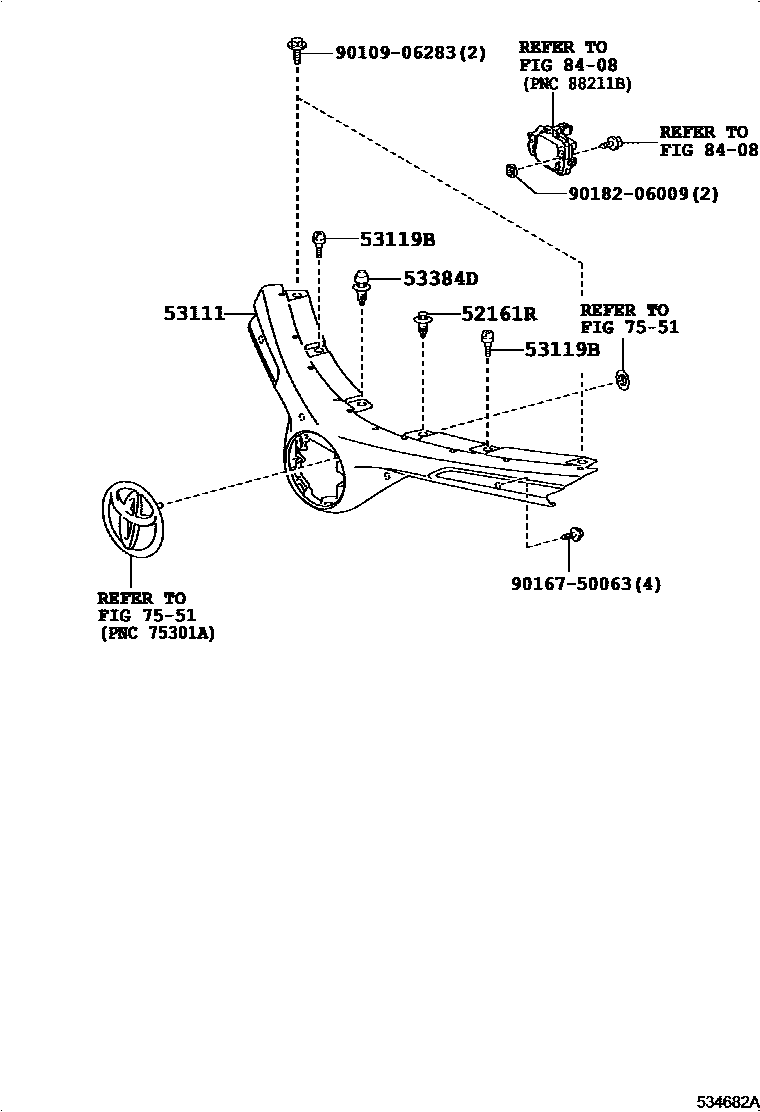 Toyota RAV4 radiator grille EPC diagram — 534682A