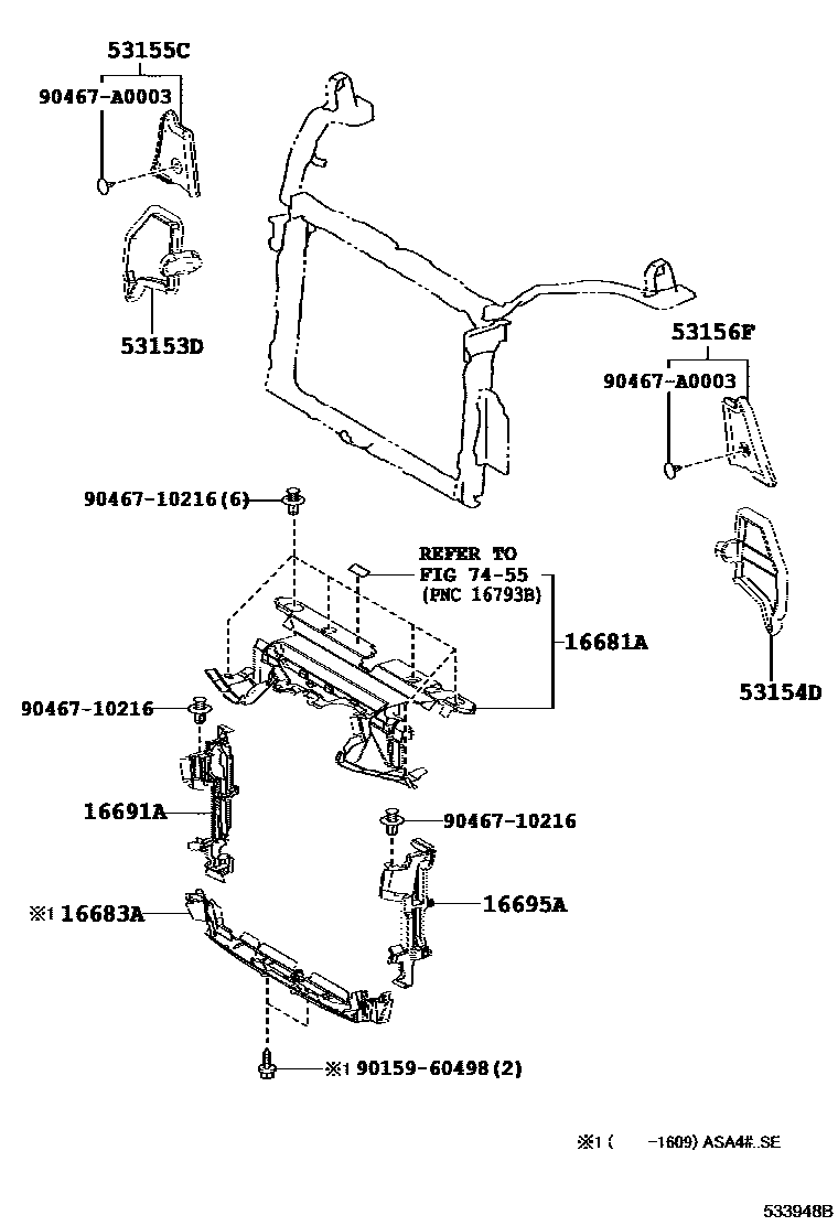 Toyota RAV4 前翼子板挡泥板和前围板 EPC diagram — 533948B