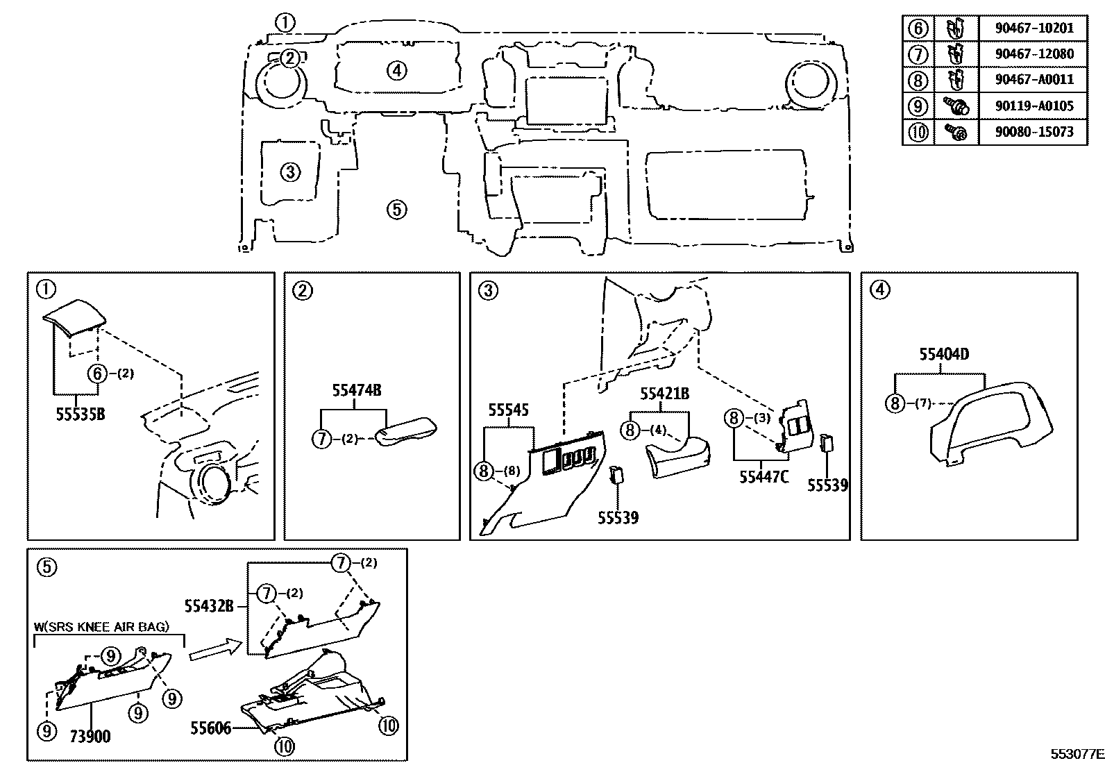 Toyota RAV4 仪表板和手套箱 EPC diagram — 553077E
