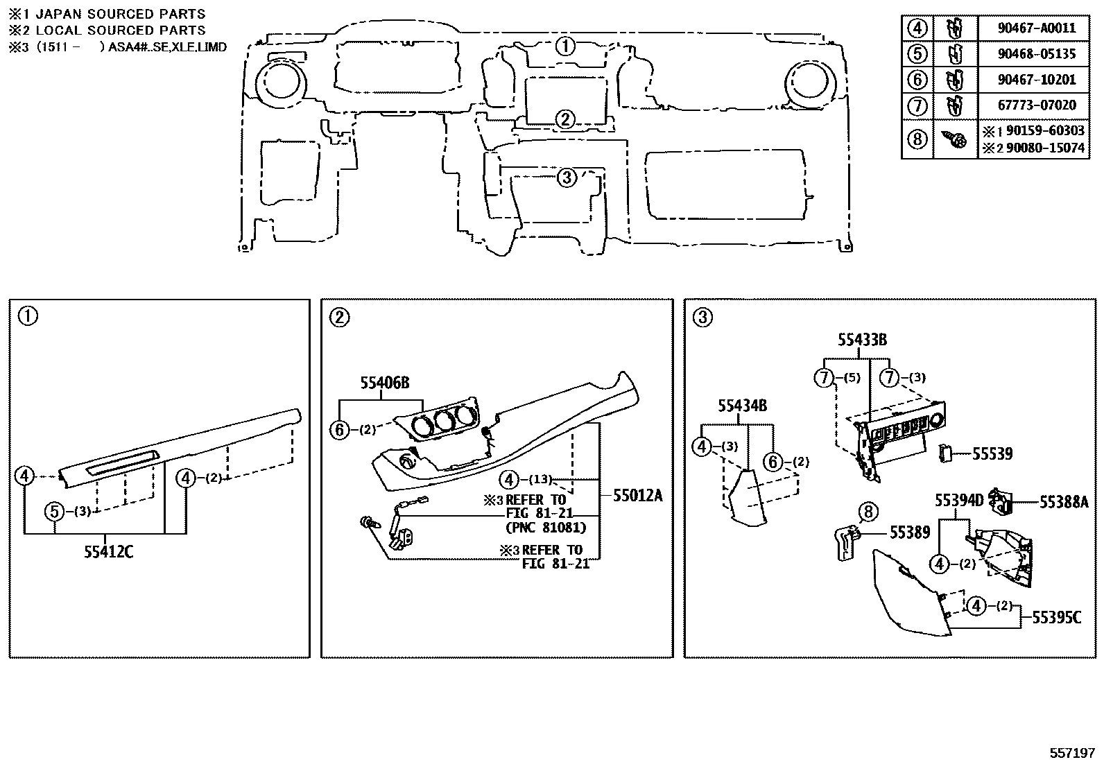 Toyota RAV4 仪表板和手套箱 EPC diagram — 557197