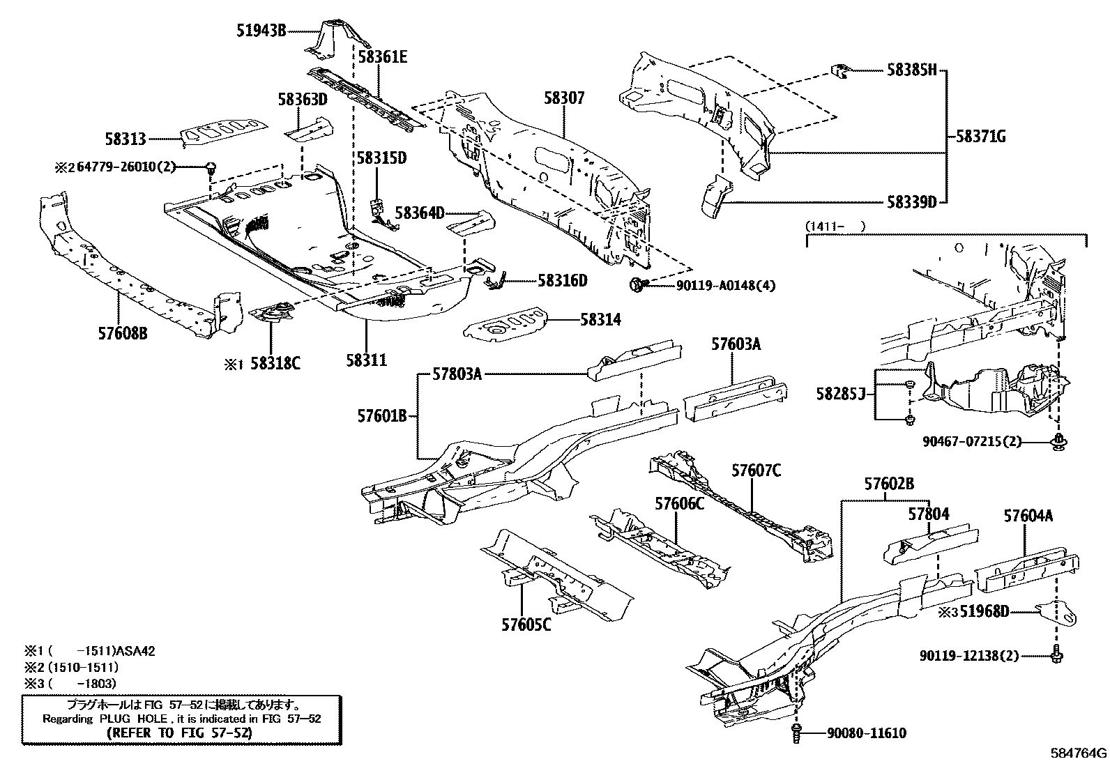 Toyota RAV4 后地板和后地板梁 EPC diagram — 584764G