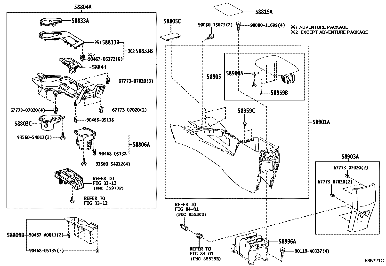 Toyota RAV4 中央扶手箱和支架 EPC diagram — 585721C
