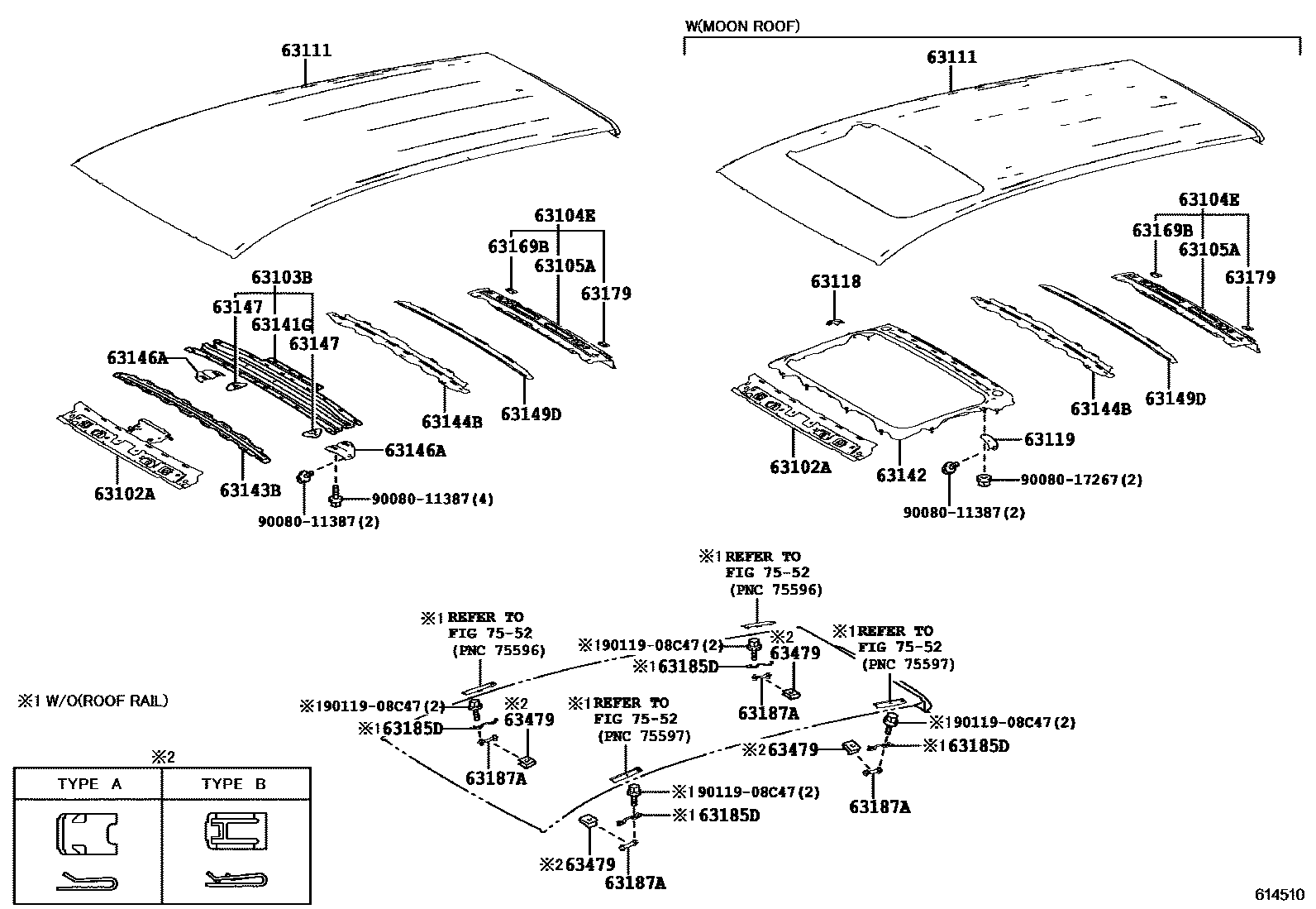 Toyota RAV4 天窗板和背板 EPC diagram — 614510