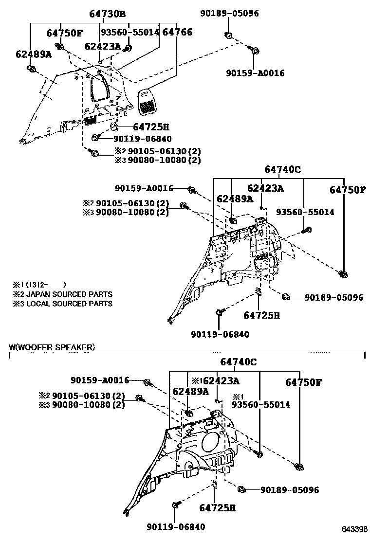 Toyota RAV4 车内装饰板 EPC diagram — 643398