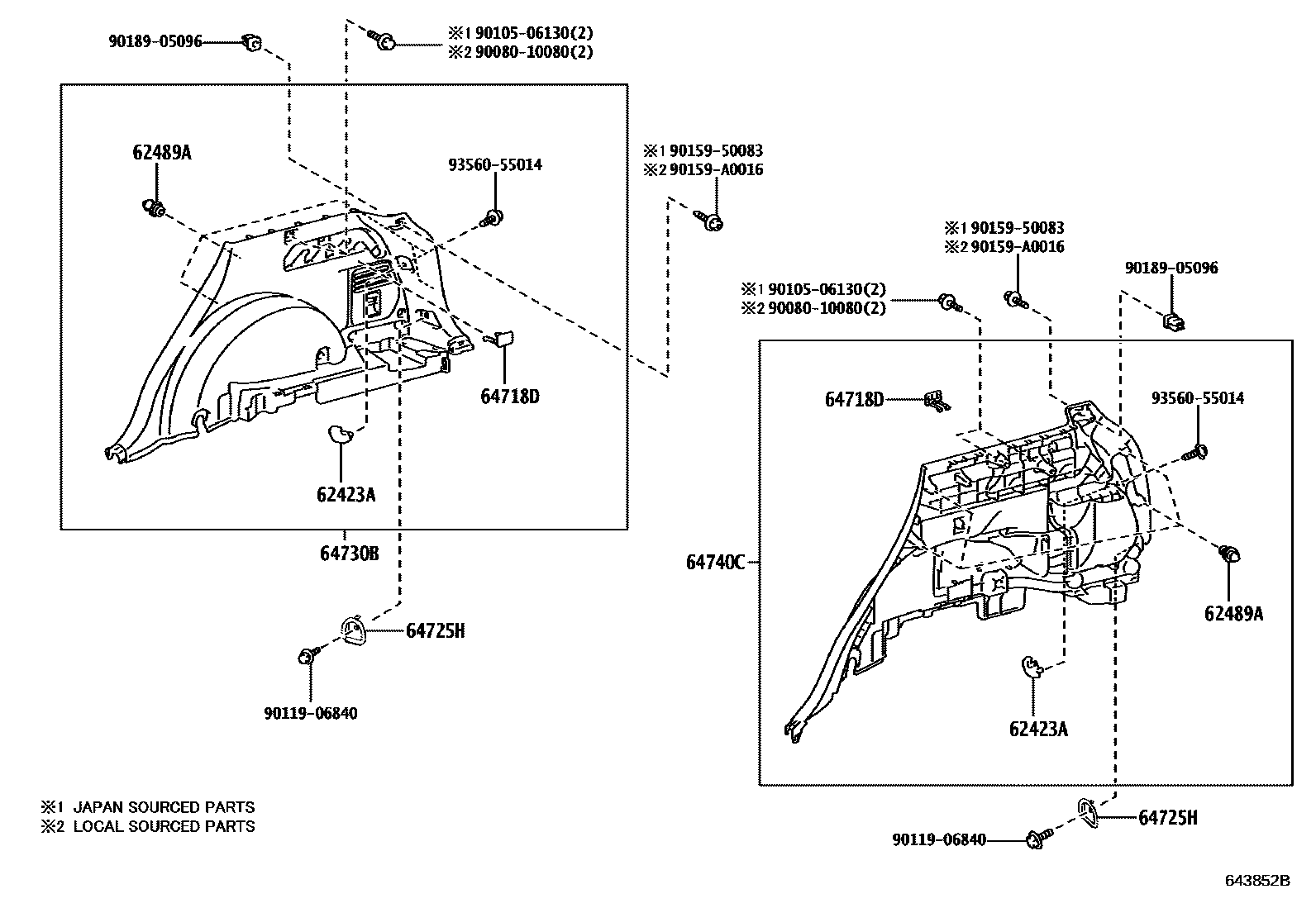 Toyota RAV4 车内装饰板 EPC diagram — 643852B