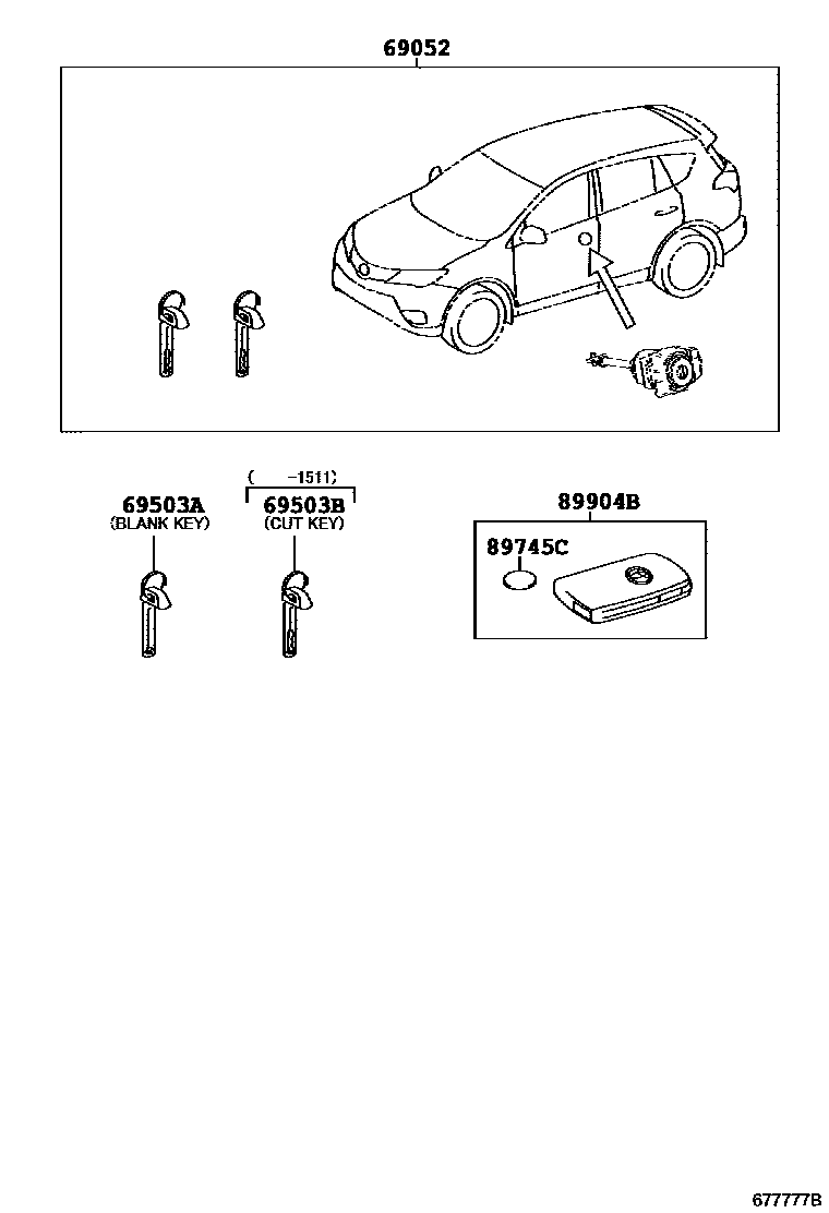 Toyota RAV4 锁芯组件 EPC diagram — 677777B
