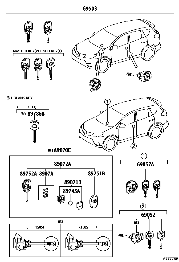 Toyota RAV4 锁芯组件 EPC diagram — 677778B