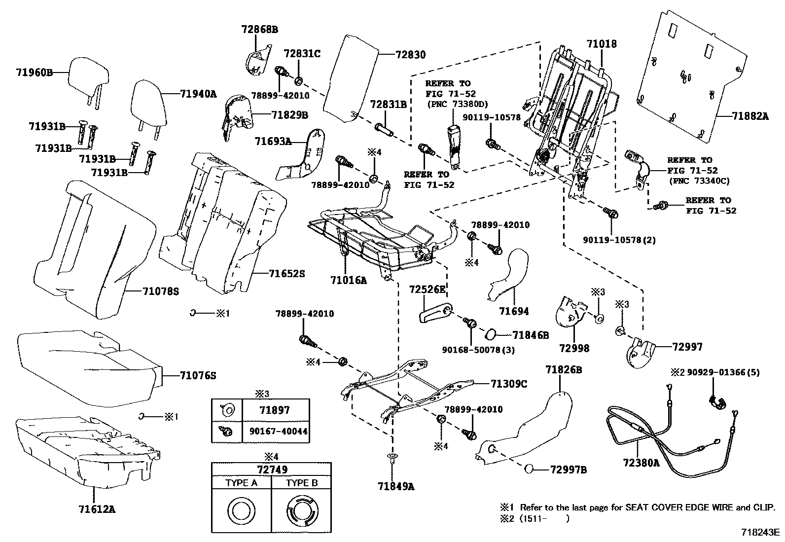 Toyota RAV4 座椅和座椅滑轨 EPC diagram — 718243E