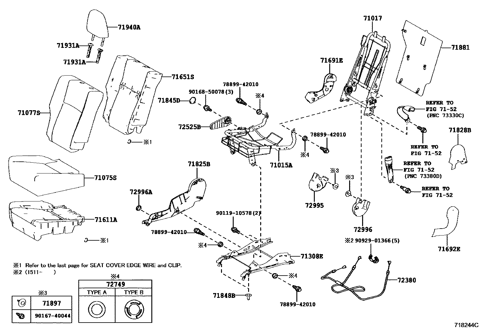 Toyota RAV4 座椅和座椅滑轨 EPC diagram — 718244C