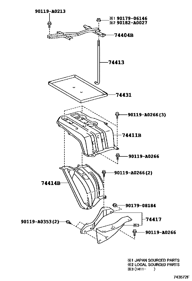 Toyota RAV4 battery holder EPC diagram — 743572F