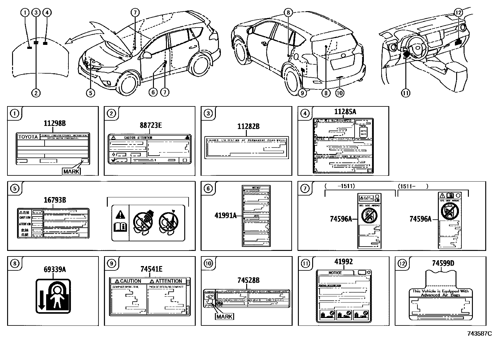 Toyota RAV4 warning nameplate EPC diagram — 743587C