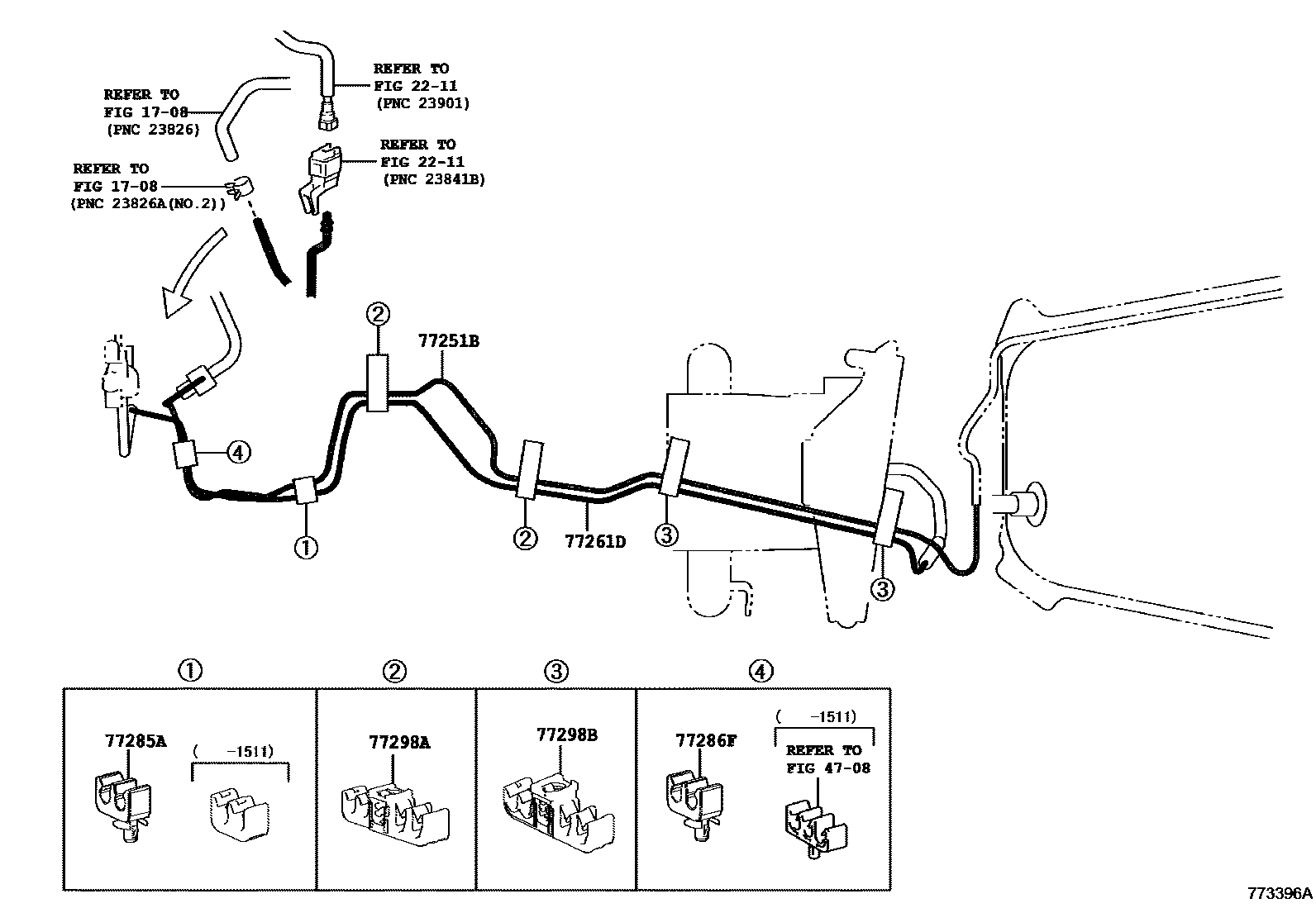 Toyota RAV4 燃油箱和燃油管 EPC diagram — 773396A