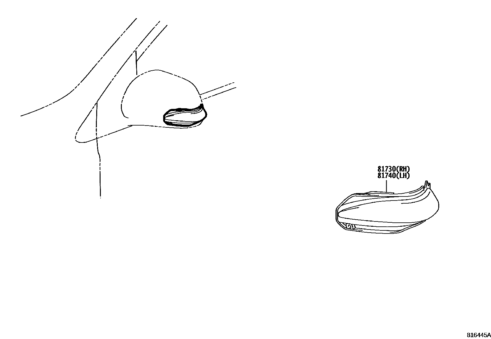 Toyota RAV4 Side Turn Signal & Outer Mirror Lamp EPC diagram — 816445A