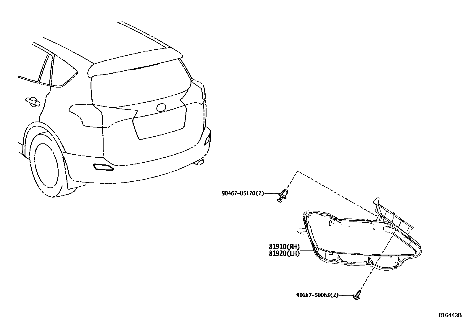Toyota RAV4 reflector EPC diagram — 816443B