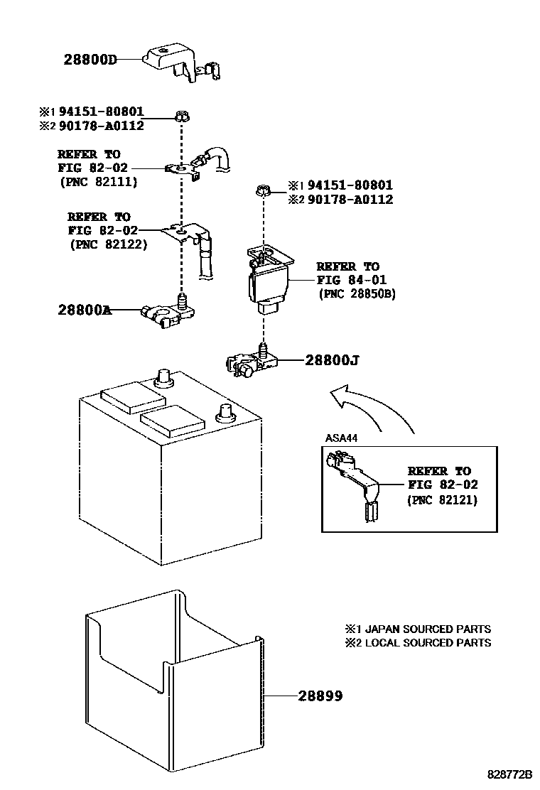 Toyota RAV4 蓄电池和蓄电池电缆 EPC diagram — 828772B