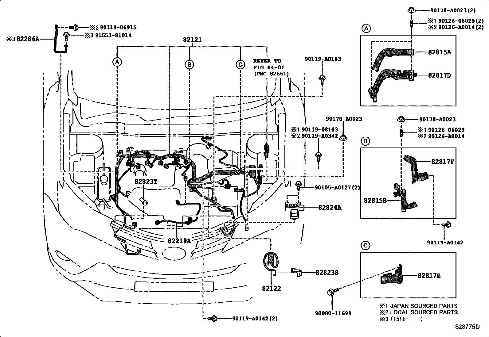 Toyota RAV4 线束和卡夹 EPC diagram — 828775D