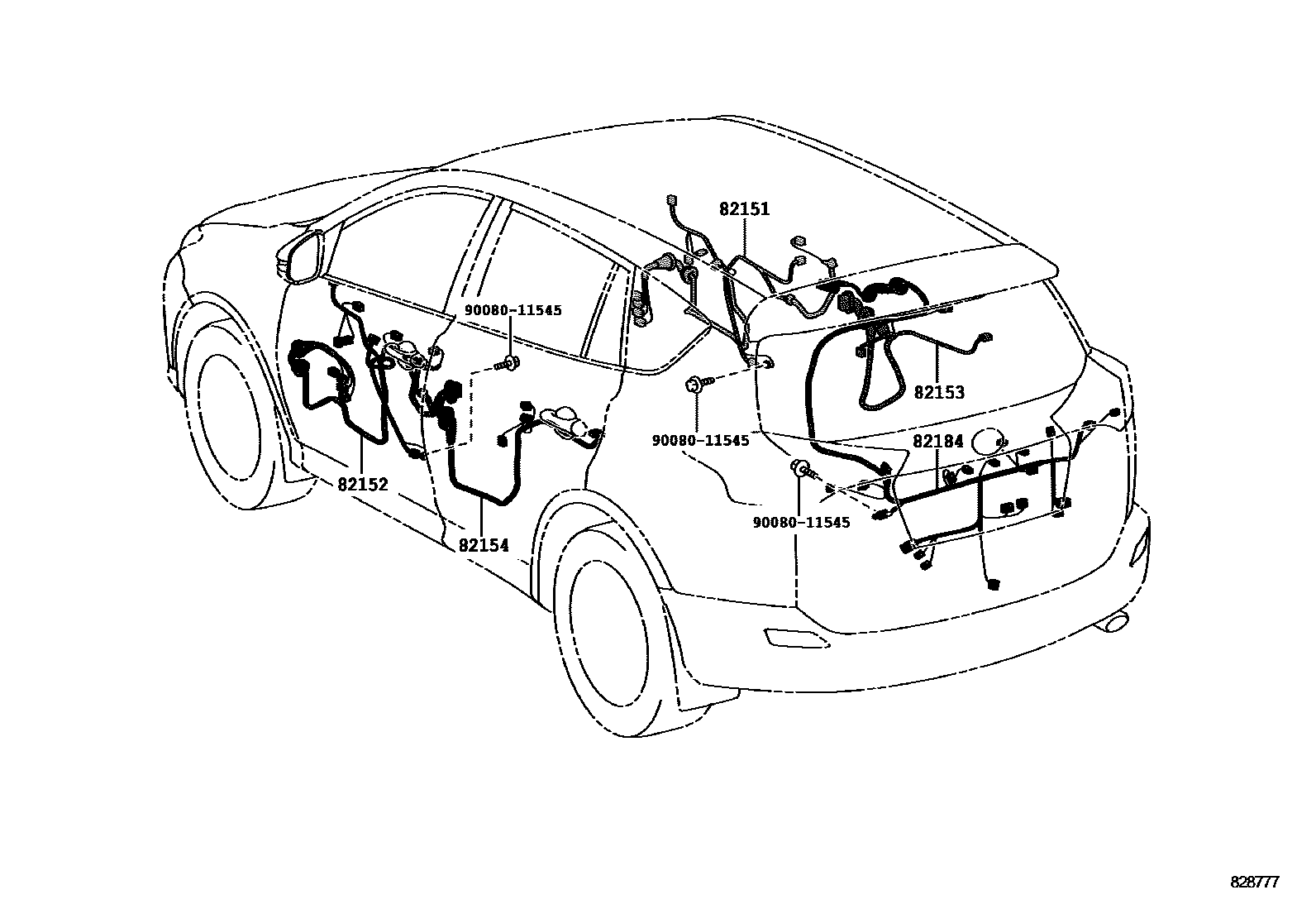 Toyota RAV4 线束和卡夹 EPC diagram — 828777