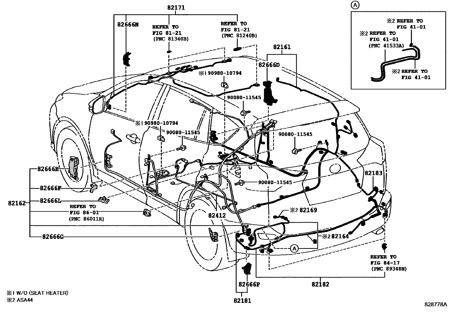Toyota RAV4 线束和卡夹 EPC diagram — 828778A