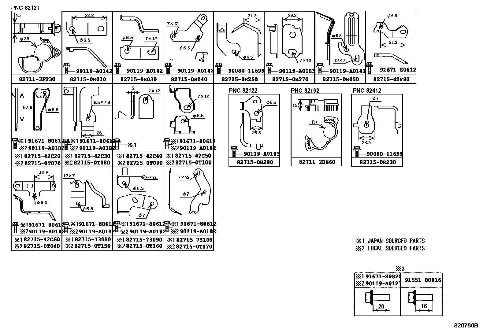 Toyota RAV4 线束和卡夹 EPC diagram — 828780B