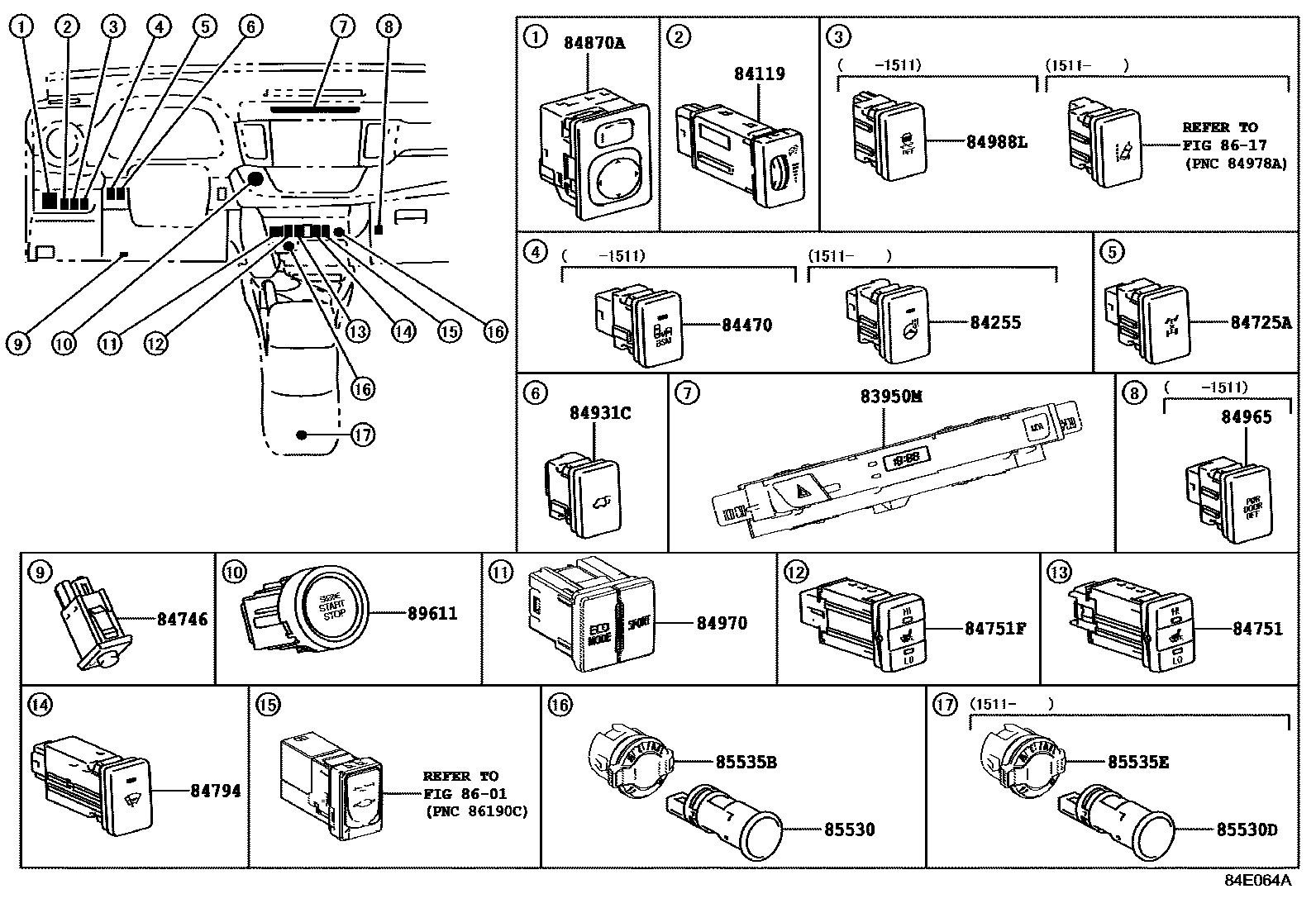 Toyota RAV4 开关和继电器和ECU EPC diagram — 84E064A