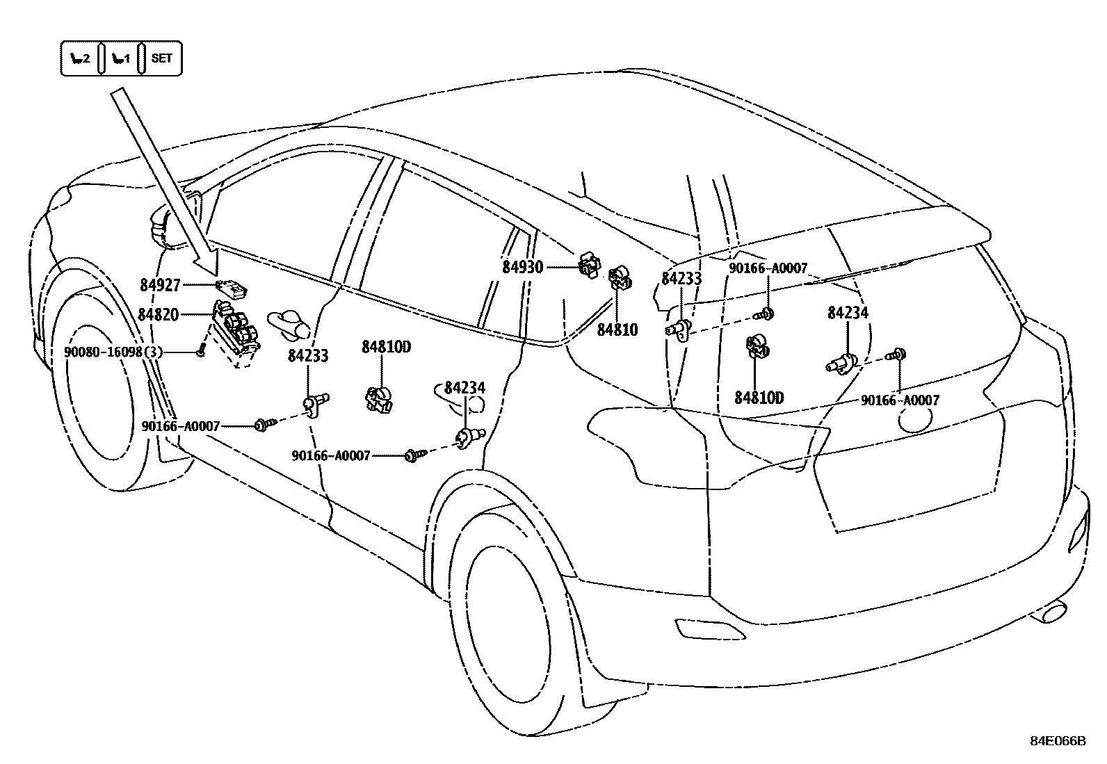 Toyota RAV4 开关和继电器和ECU EPC diagram — 84E066B