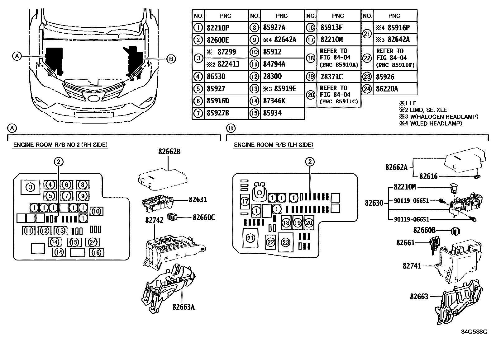 Toyota RAV4 开关和继电器和ECU EPC diagram — 84G588C