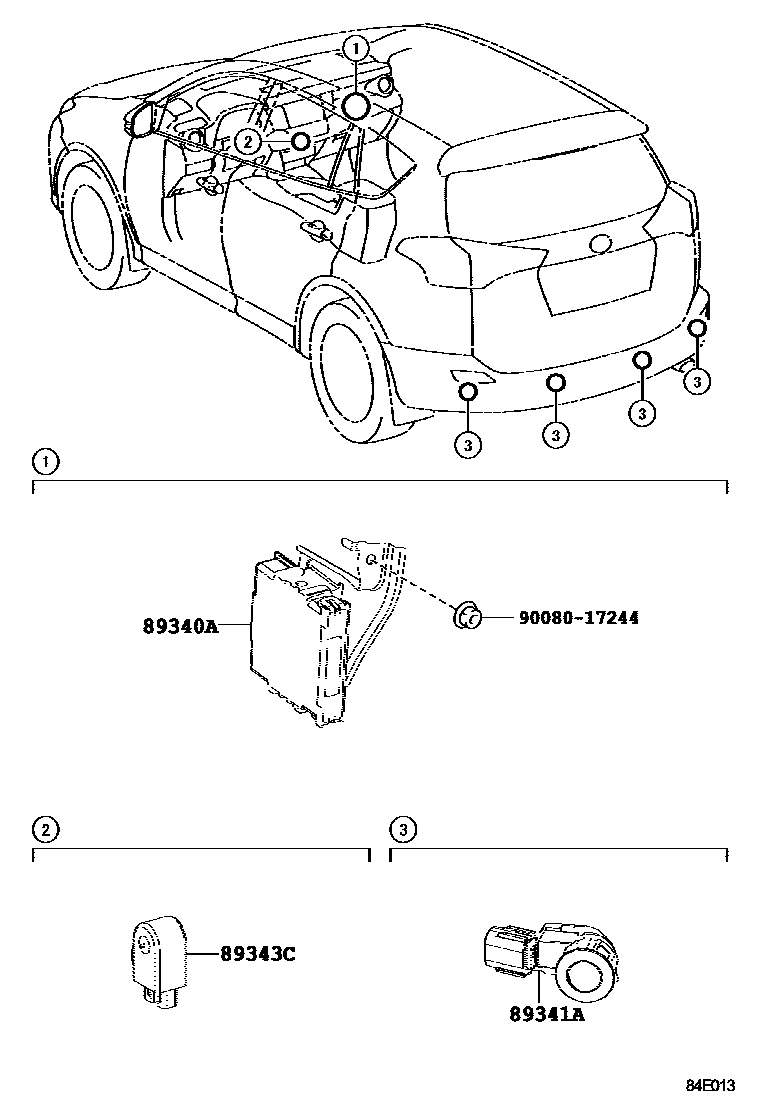 Toyota RAV4 测距雷达和倒车雷达 EPC diagram — 84E013